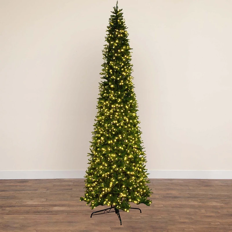 Nearly Natural Artificial Slim Green Mountain Pine With 1600 Warm White Led Lights And 4660 Branches 14 Feet Pre-Lit Pine Christmas Tree