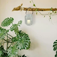 18'' Clear Glass Pillar Candle Lantern with White Metal Frame
