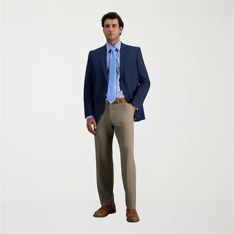 Haggar Premium Comfort Melange Broken Twill Mens Straight Fit Dress Flat Front Pant