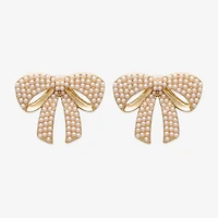 Bijoux Bar Gold Tone Womens White Simulated Pearl Bow Drop Earrings
