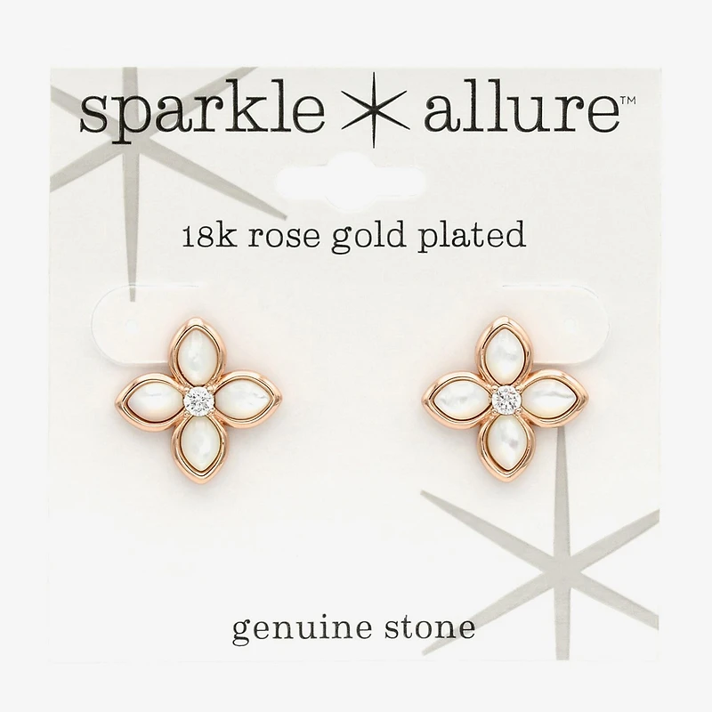 Sparkle Allure Pink Mother Of Pearl 18K Rose Gold Over Brass 30mm Flower Stud Earrings