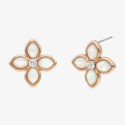 Sparkle Allure Pink Mother Of Pearl 18K Rose Gold Over Brass 30mm Flower Stud Earrings