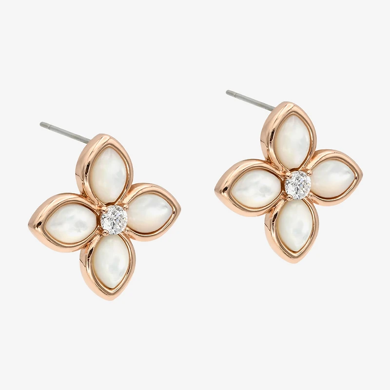 Sparkle Allure Pink Mother Of Pearl 18K Rose Gold Over Brass 30mm Flower Stud Earrings