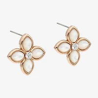 Sparkle Allure Pink Mother Of Pearl 18K Rose Gold Over Brass 30mm Flower Stud Earrings