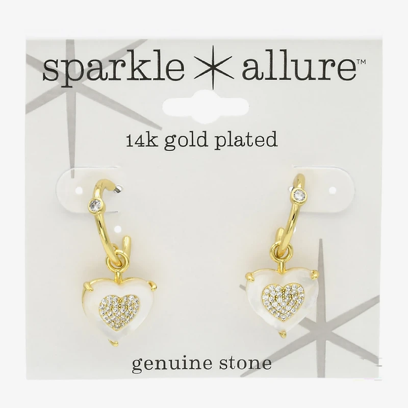 Sparkle Allure Womens White Mother Of Pearl 14K Gold Over Brass Heart Drop Earrings