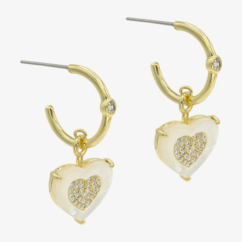 Sparkle Allure Womens White Mother Of Pearl 14K Gold Over Brass Heart Drop Earrings