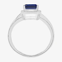 Yes Please! Womens Lab Created Blue Sapphire Sterling Silver Halo Side Stone Cocktail Ring
