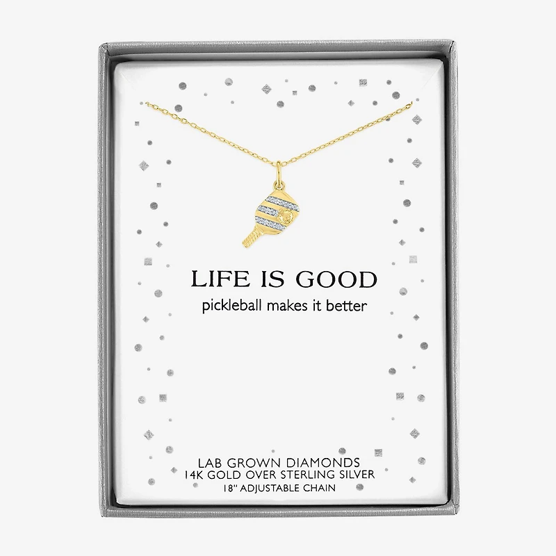 Diamond Accent (G-H Womens Diamond Accent Lab Grown White Diamond Accent 14K Gold Over Silver 16 Inch Pendant Necklace