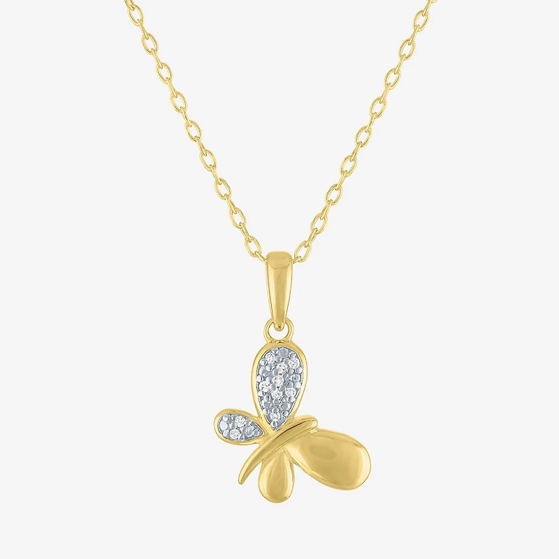 Diamond Addiction (G-H, Si2-I1), Butterfly Womens Diamond Accent Lab Grown White Diamond Accent 14K Gold Over Silver Butterfly 16 Inch Pendant Necklace