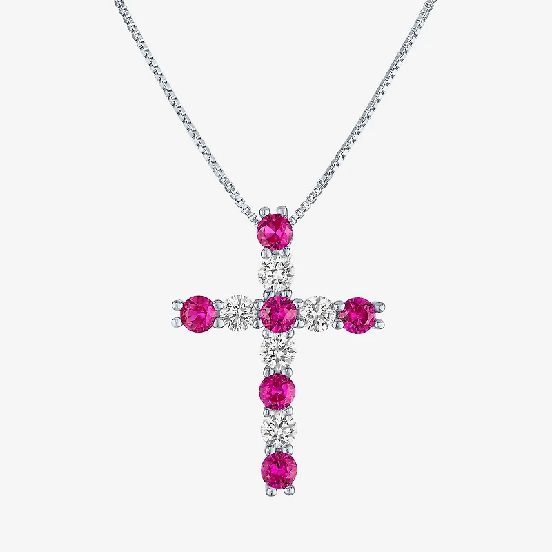 Womens Lab Created Red Ruby Sterling Silver 18 Inch Pendant Necklace