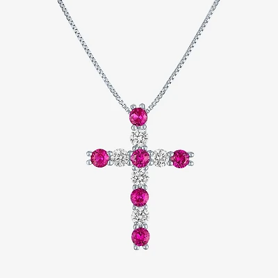 Womens Lab Created Red Ruby Sterling Silver 18 Inch Pendant Necklace