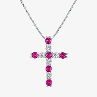 Womens Lab Created Red Ruby Sterling Silver 18 Inch Pendant Necklace