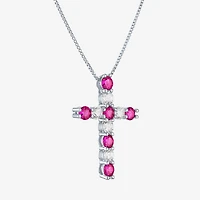 Womens Lab Created Red Ruby Sterling Silver 18 Inch Pendant Necklace