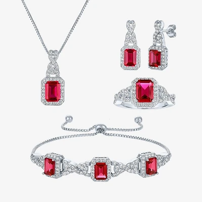 Womens Lab Created Red Ruby Pure Silver Over Brass 4-pc. Jewelry Set