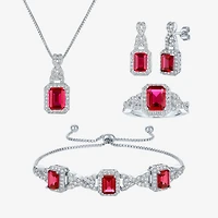 Womens Lab Created Red Ruby Pure Silver Over Brass 4-pc. Jewelry Set