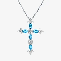Womens Lab Created Blue Topaz Sterling Silver Cross 18 Inch Pendant Necklace