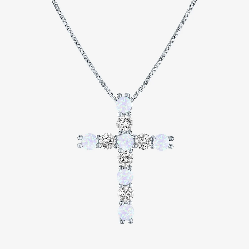 Womens White Opal Sterling Silver 18 Inch Pendant Necklace