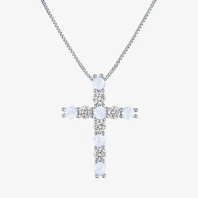 Womens White Opal Sterling Silver 18 Inch Pendant Necklace