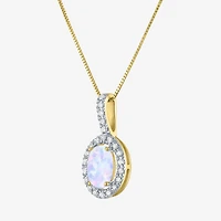 Womens Diamond Accent Lab Created White Opal 10K Gold Oval 18 Inch Pendant Necklace