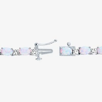 Womens White Opal Sterling Silver 18 Inch Tennis Necklace