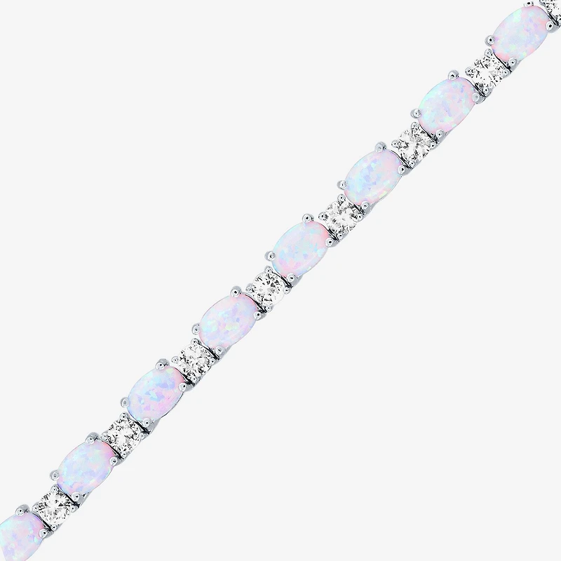 Womens White Opal Sterling Silver 18 Inch Tennis Necklace