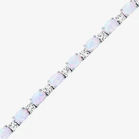 Womens White Opal Sterling Silver 18 Inch Tennis Necklace