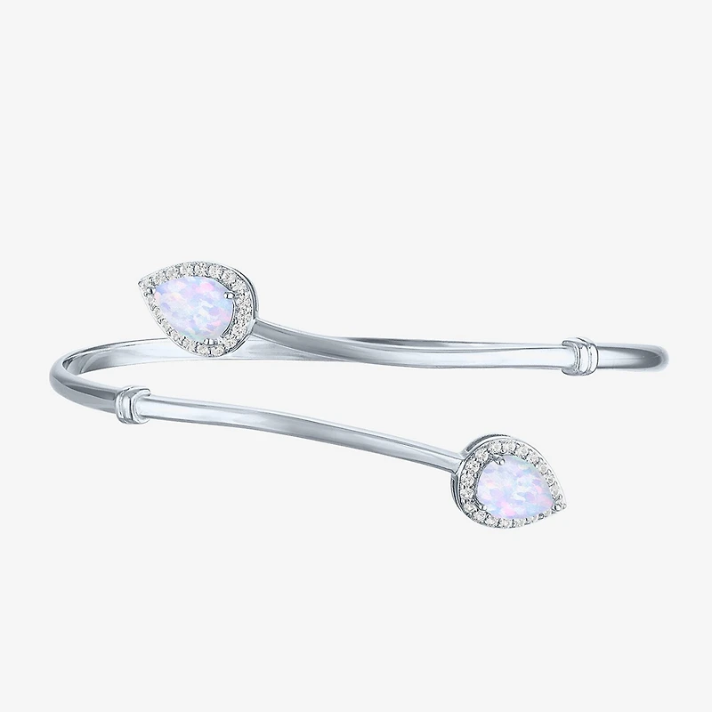 Womens Lab Created White Opal Sterling Silver Pear Bangle Bracelet