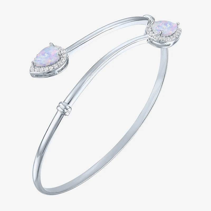 Womens Lab Created White Opal Sterling Silver Pear Bangle Bracelet