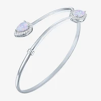 Womens Lab Created White Opal Sterling Silver Pear Bangle Bracelet