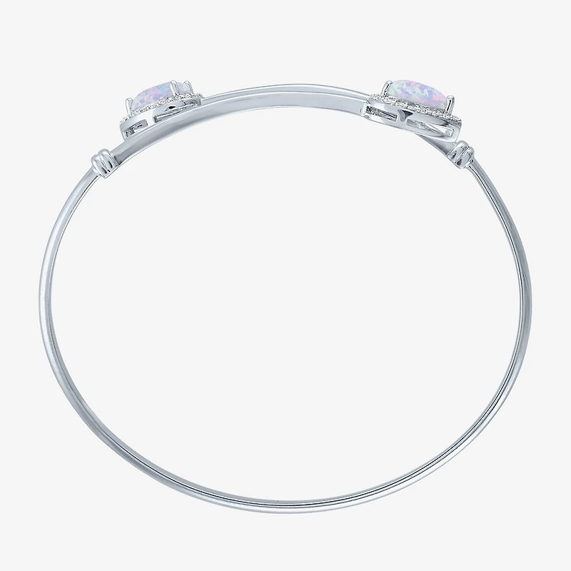 Womens Lab Created White Opal Sterling Silver Pear Bangle Bracelet