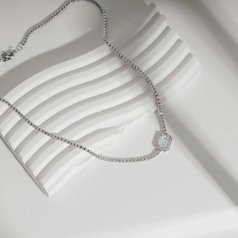 Diamonart Womens White Cubic Zirconia Sterling Silver Inch Tennis Necklace