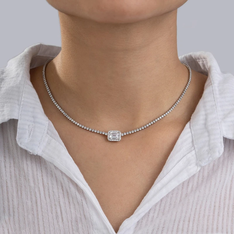 Diamonart Womens White Cubic Zirconia Sterling Silver Inch Tennis Necklace