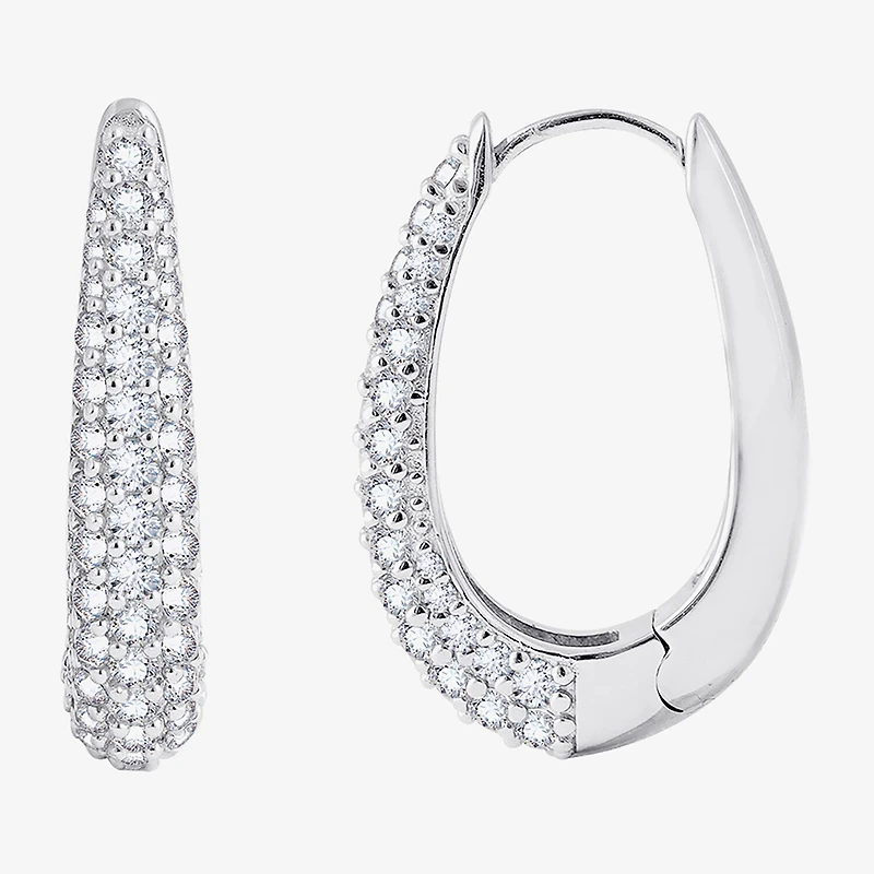 Diamonart Womens Cubic Zirconia Sterling Silver 39.7mm Oval Hoop Earrings