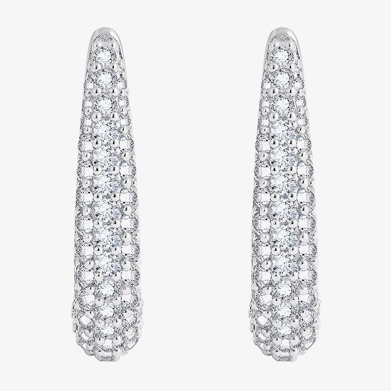 Diamonart Womens Cubic Zirconia Sterling Silver 39.7mm Oval Hoop Earrings