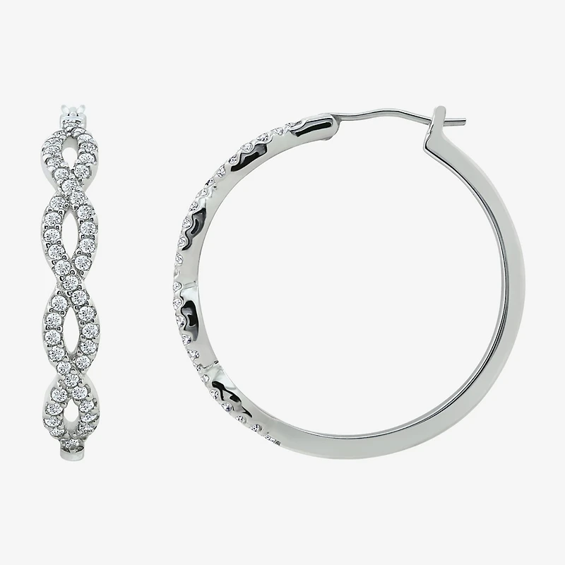 Diamonart Womens Cubic Zirconia Sterling Silver 18.5mm Oval Hoop Earrings