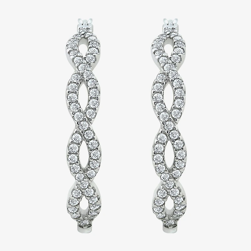 Diamonart Womens Cubic Zirconia Sterling Silver 18.5mm Oval Hoop Earrings