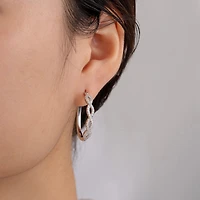 Diamonart Womens Cubic Zirconia Sterling Silver 18.5mm Oval Hoop Earrings