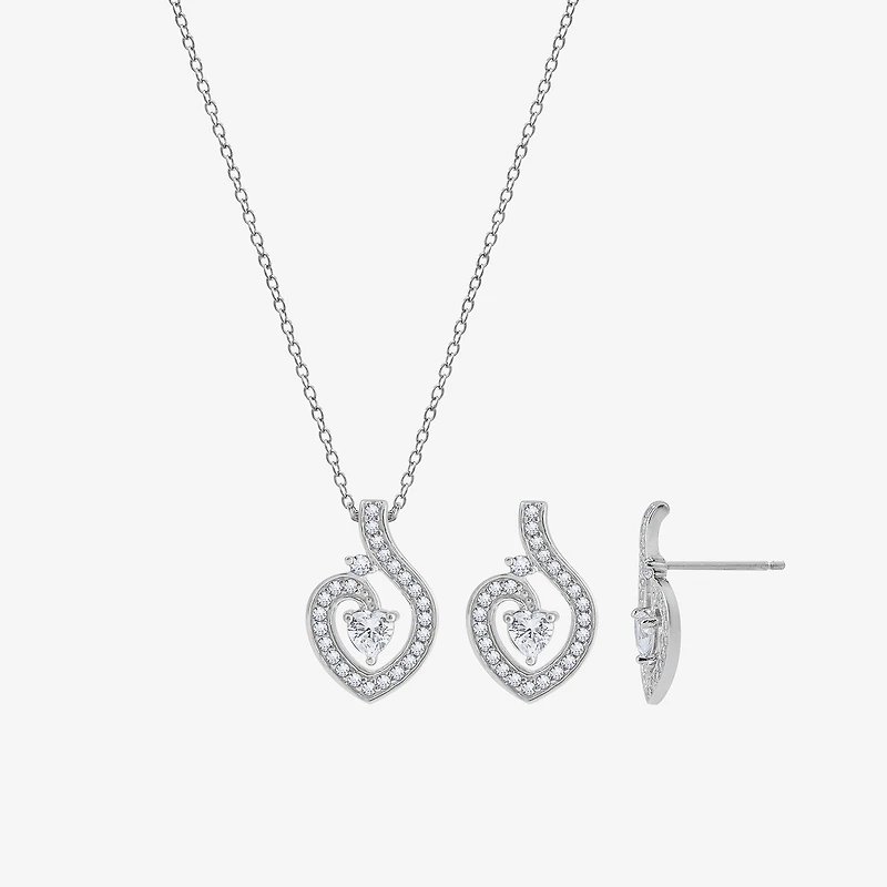Diamonart Womens Cubic Zirconia Sterling Silver Heart 2-pc. Jewelry Set