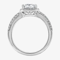 Diamonart Womens Cubic Zirconia Sterling Silver Side Stone Engagement Ring