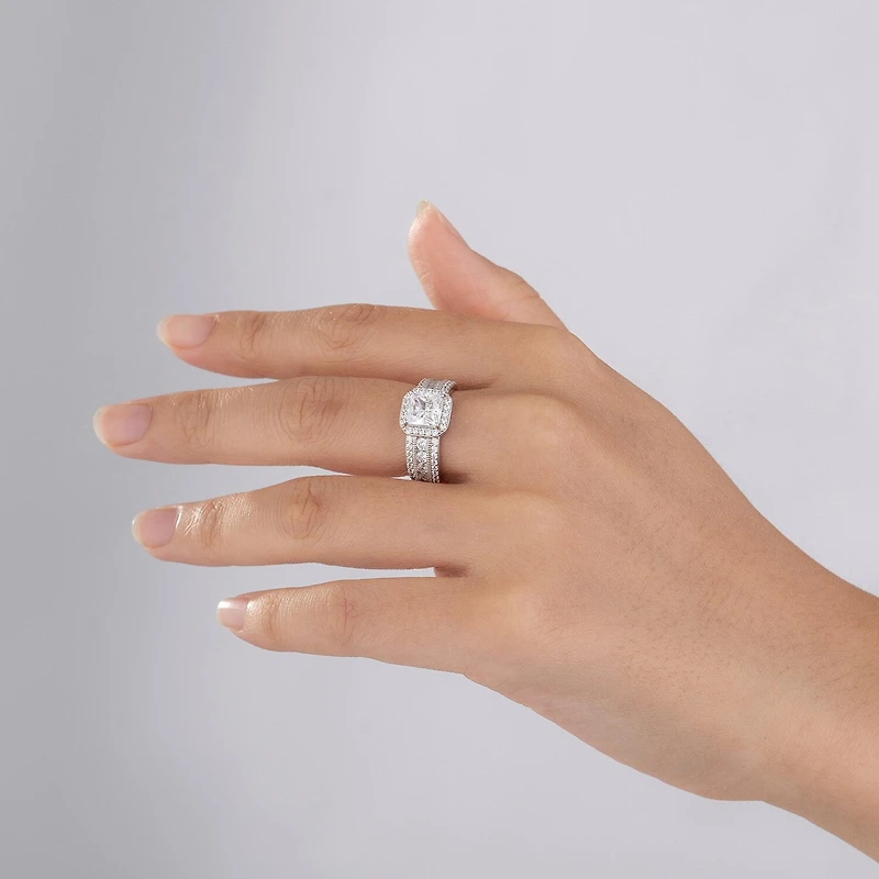 Diamonart Womens Cubic Zirconia Sterling Silver Side Stone Engagement Ring