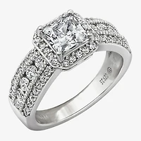 Diamonart Womens Cubic Zirconia Sterling Silver Side Stone Engagement Ring