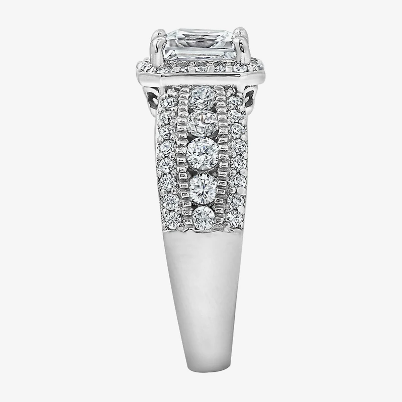 Diamonart Womens Cubic Zirconia Sterling Silver Side Stone Engagement Ring