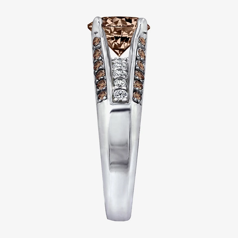 Diamonart Womens Cubic Zirconia Sterling Silver Side Stone Engagement Ring