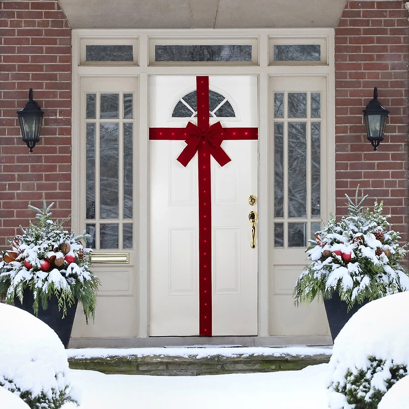 Northlight 14ft Prelit Red Velvet  Door Bow Indoor Velvet Ribbon