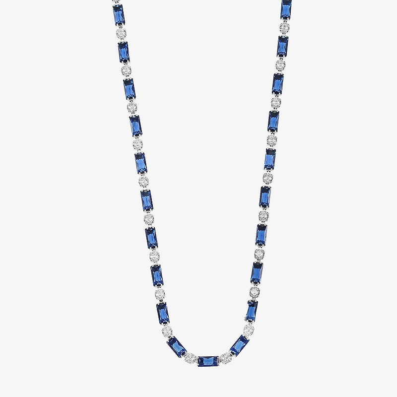 Sparkle Allure Womens Blue Cubic Zirconia Pure Silver Over Brass 16 Inch Tennis Necklace