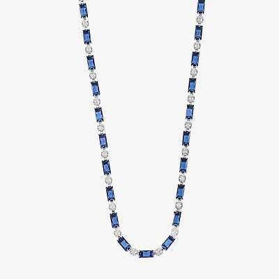 Sparkle Allure Womens Blue Cubic Zirconia Pure Silver Over Brass 16 Inch Tennis Necklace