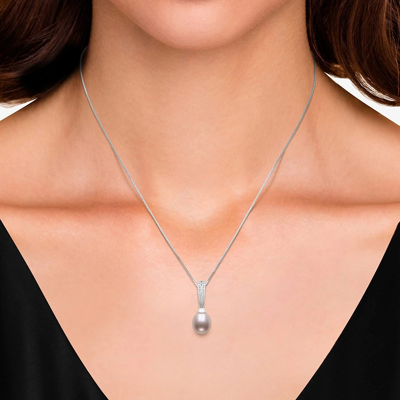 Cultured Freshwater Pearl Sterling Silver 18 Inch Pendant Necklace