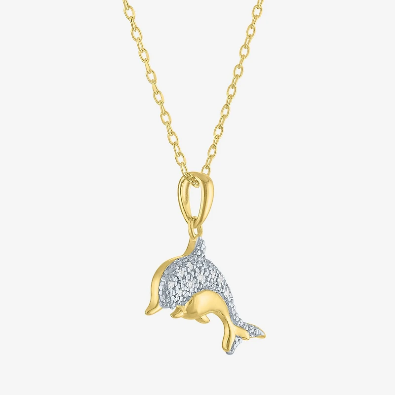 Diamond Addiction (G-H, Si2-I1), Dolphin Womens Diamond Accent Lab Grown White Diamond Accent 14K Gold Over Silver 18 Inch Pendant Necklace