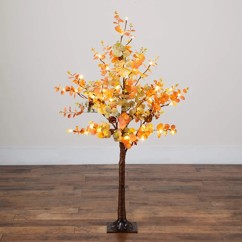 Nearly Natural 4ft Autumn Eucalyptus Lighted Indoor Artificial Tree