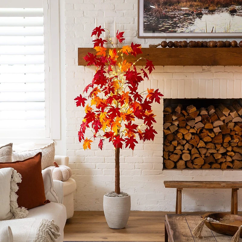 Nearly Natural 6ft Pre-Lit Autumn Weeping Maple Lighted Indoor Artificial Tree